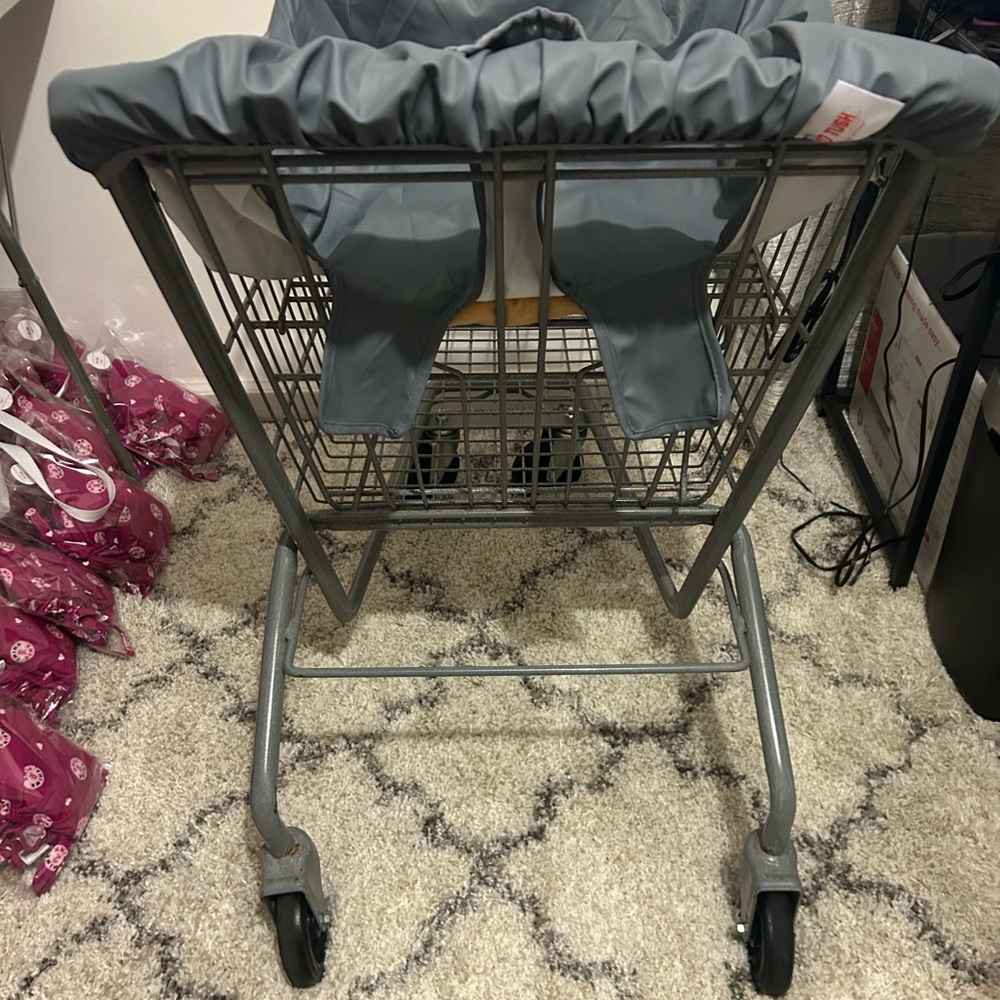 New- Gray leather shopping cart liner with matching handbag